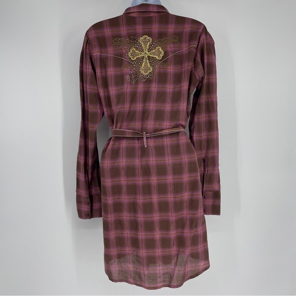 Rock by Wrangler Rolled Sleeve Shirt Dress Women's plaid Snap Front - Picture 4 of 7